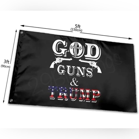 NEW Trump Flag God Guns & Trump 3x5FT Banner Indoor Outdoor Brass Grommets BlacK - Picture 2 of 3